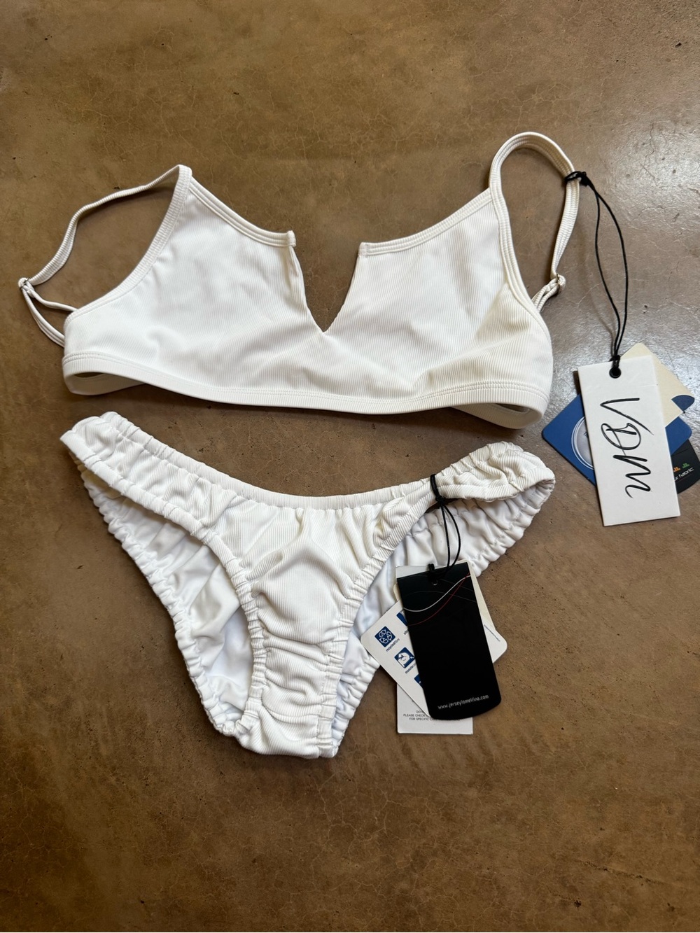 Vow White Ribbed V-Notch Bikini Set